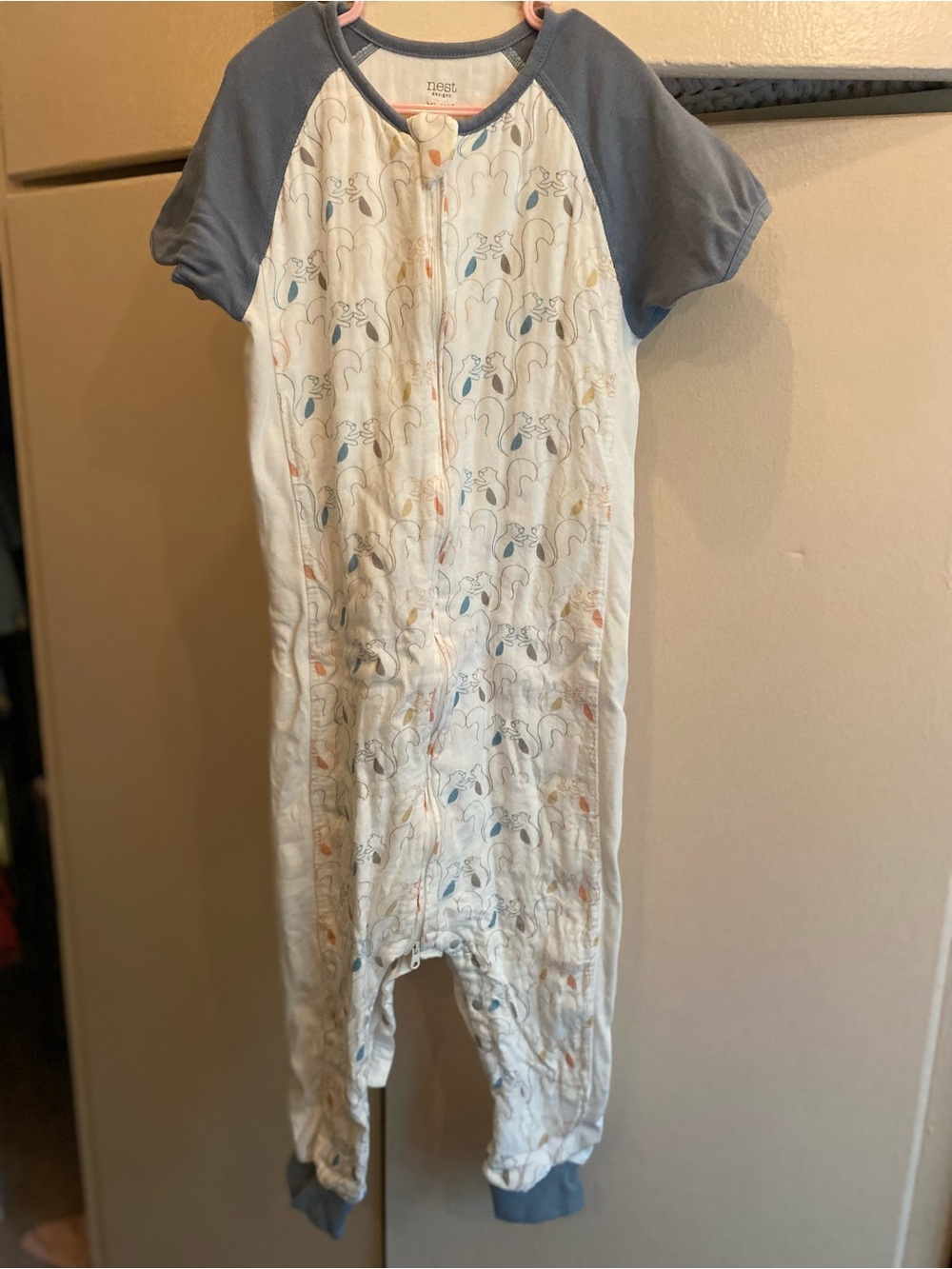 NEST Fragrances Cream Sleepsuit with Blue Raglan Sleeves